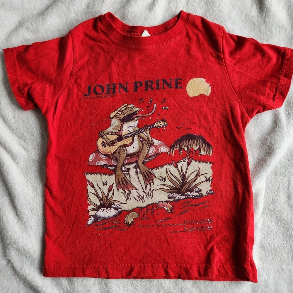 John Prine T Shirt Youth Kids Small 5/6 Frog Guitar 2018 Tour Shirt Red